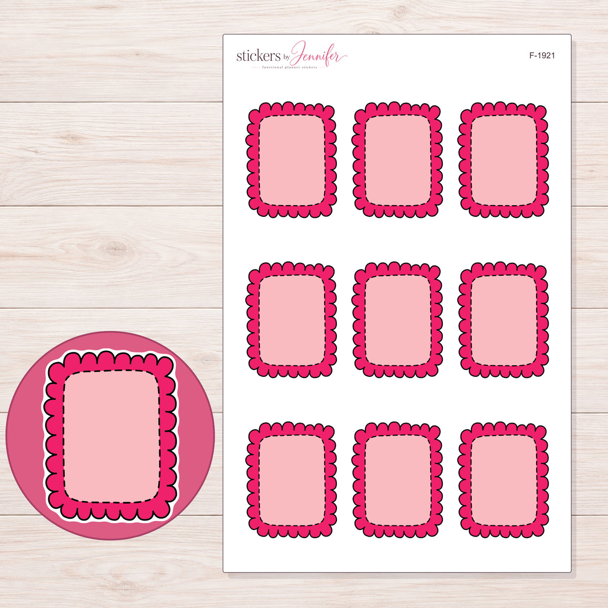 F-1921 planner sticker sheet with enlarged sticker detail