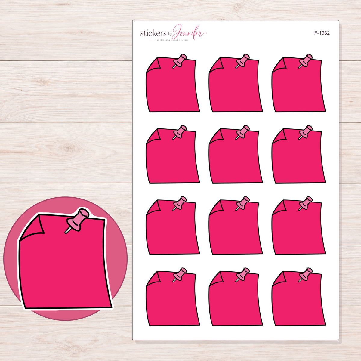 F-1932 planner sticker sheet with enlarged sticker detail