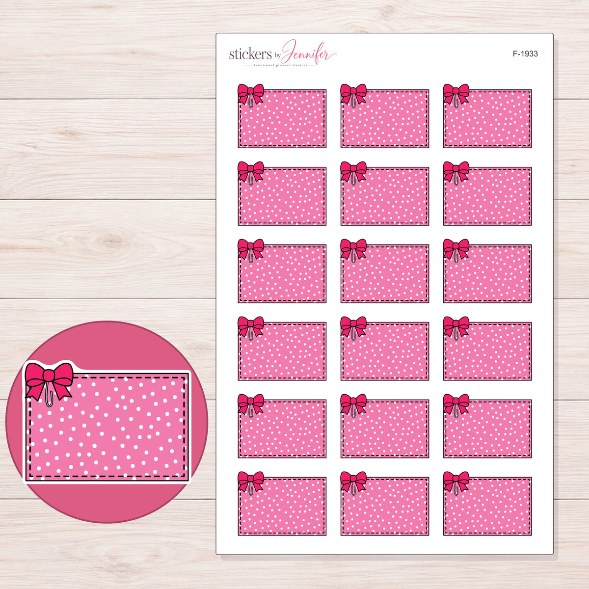 F-1933 planner sticker sheet with enlarged sticker detail