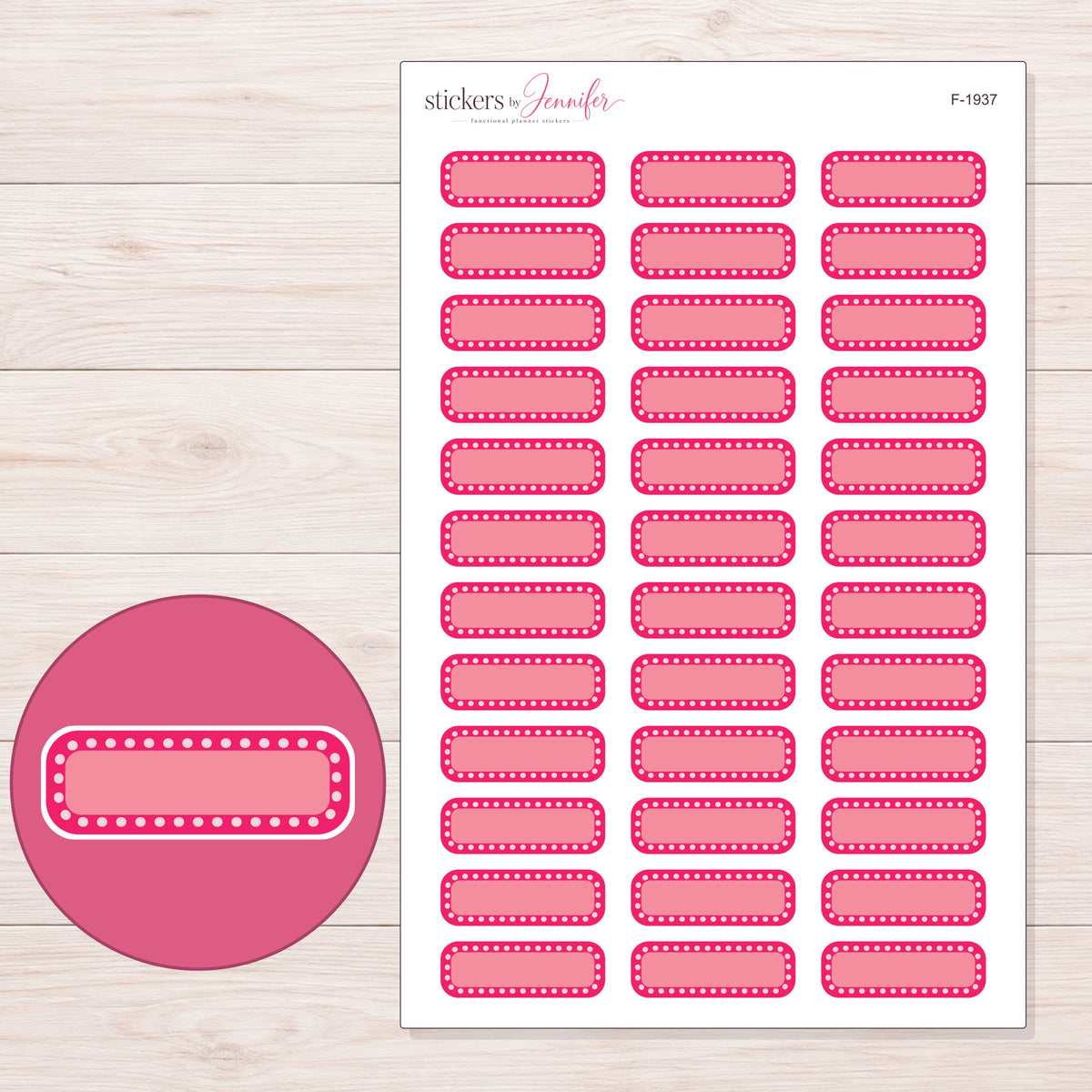 F-1937 planner sticker sheet with enlarged sticker detail