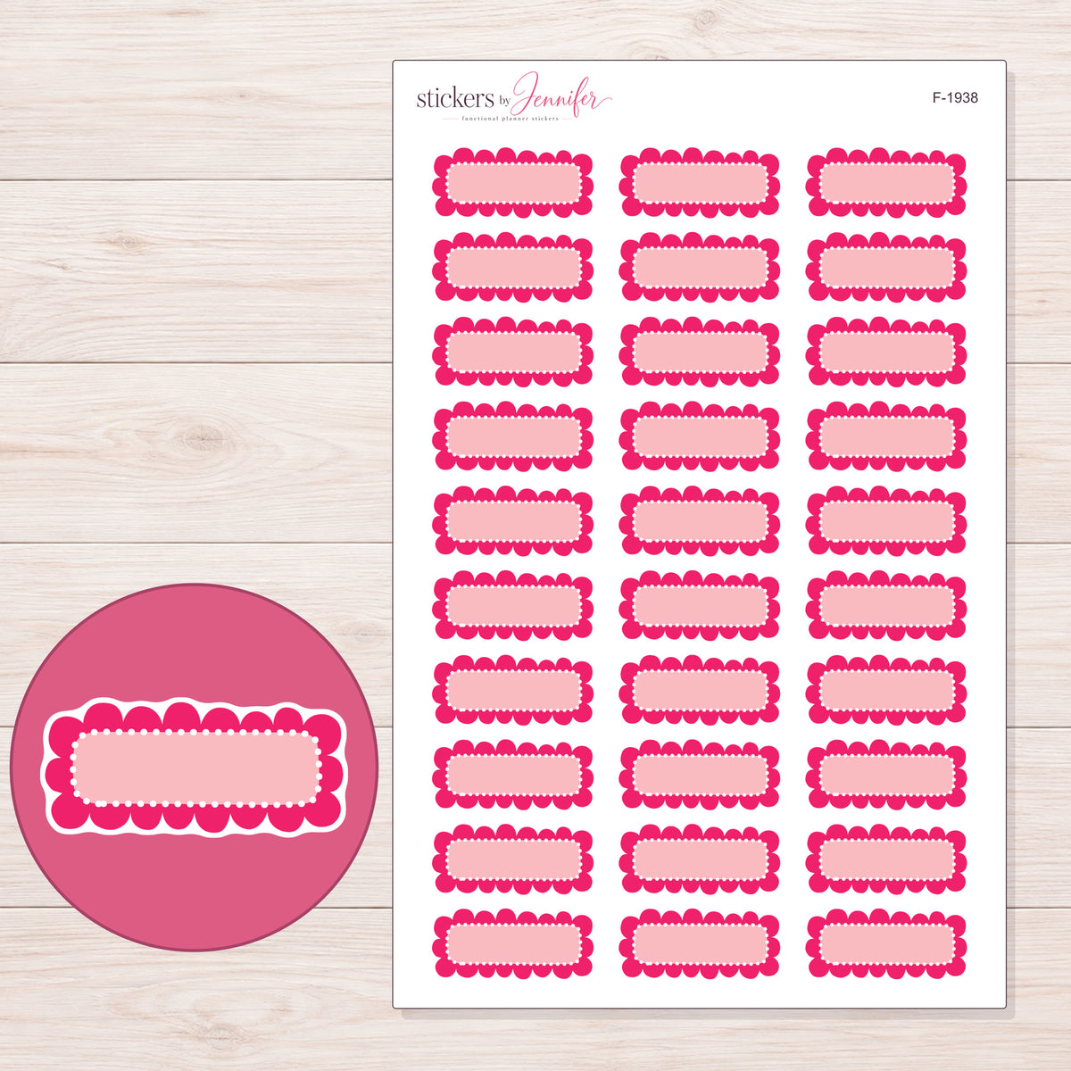 F-1938 planner sticker sheet with enlarged sticker detail