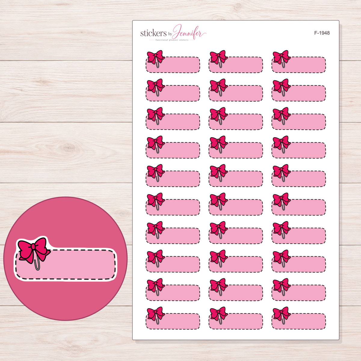 F-1948 planner sticker sheet with enlarged sticker detail