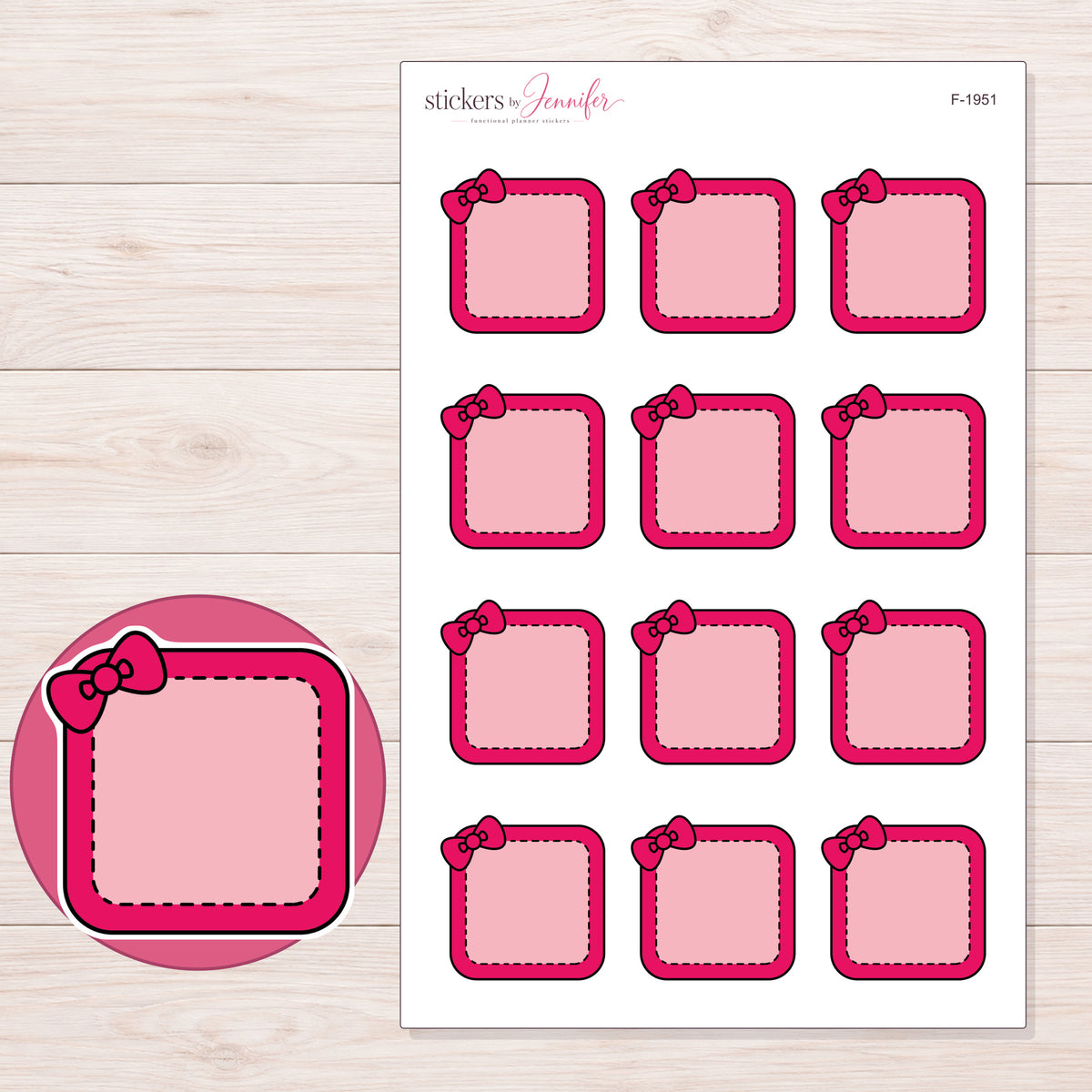F-1951 planner sticker sheet with enlarged sticker detail