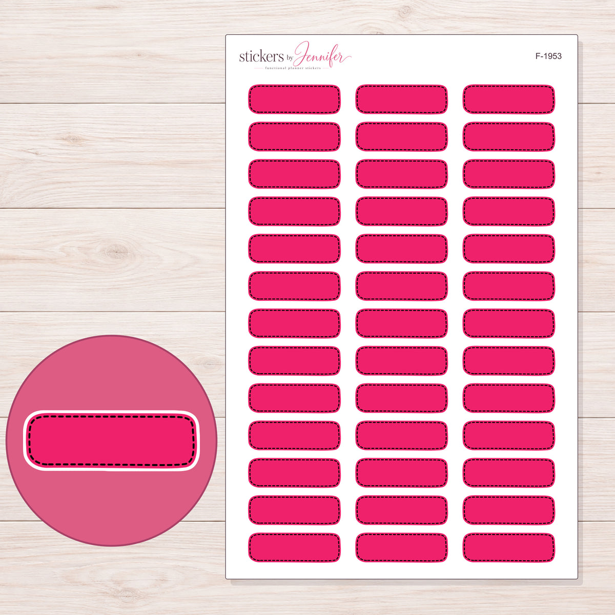 F-1953 planner sticker sheet with enlarged sticker detail
