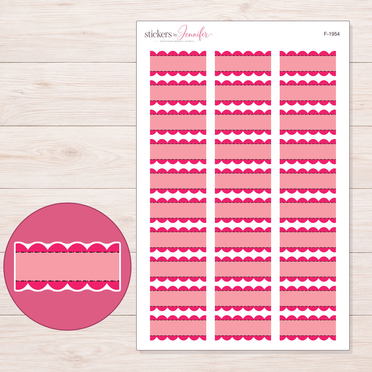 F-1954 planner sticker sheet with enlarged sticker detail