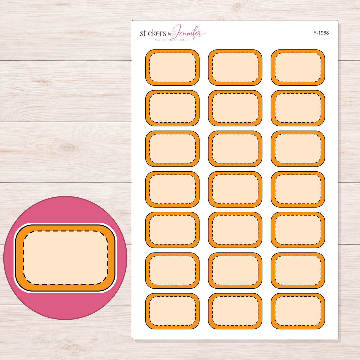 F-1968 planner sticker sheet with enlarged sticker detail