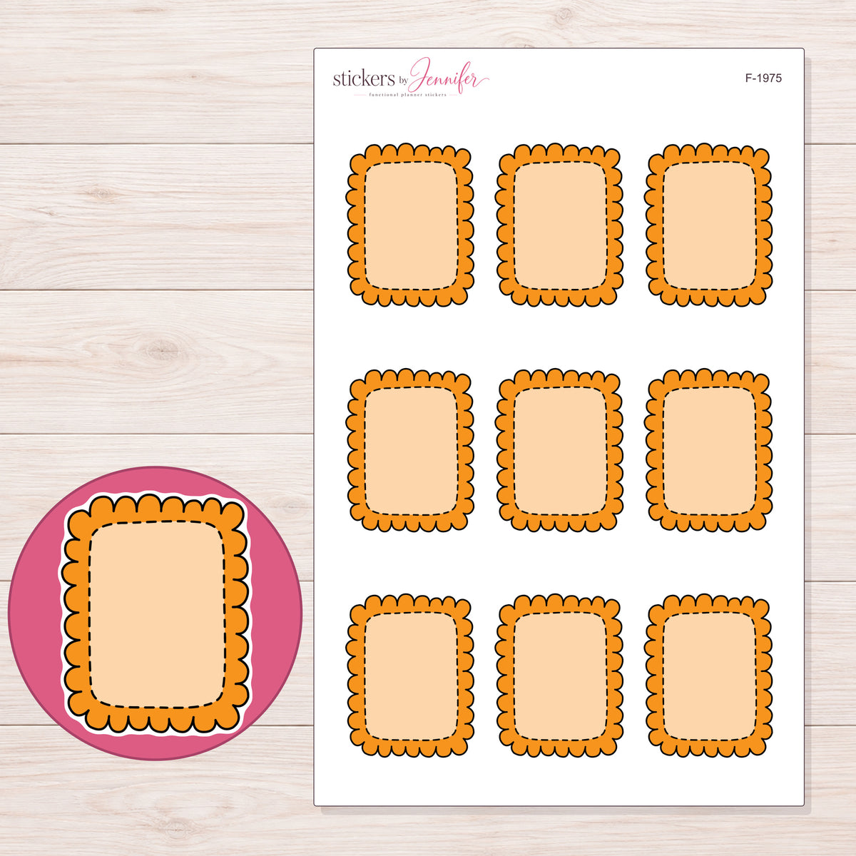 F-1975 planner sticker sheet with enlarged sticker detail