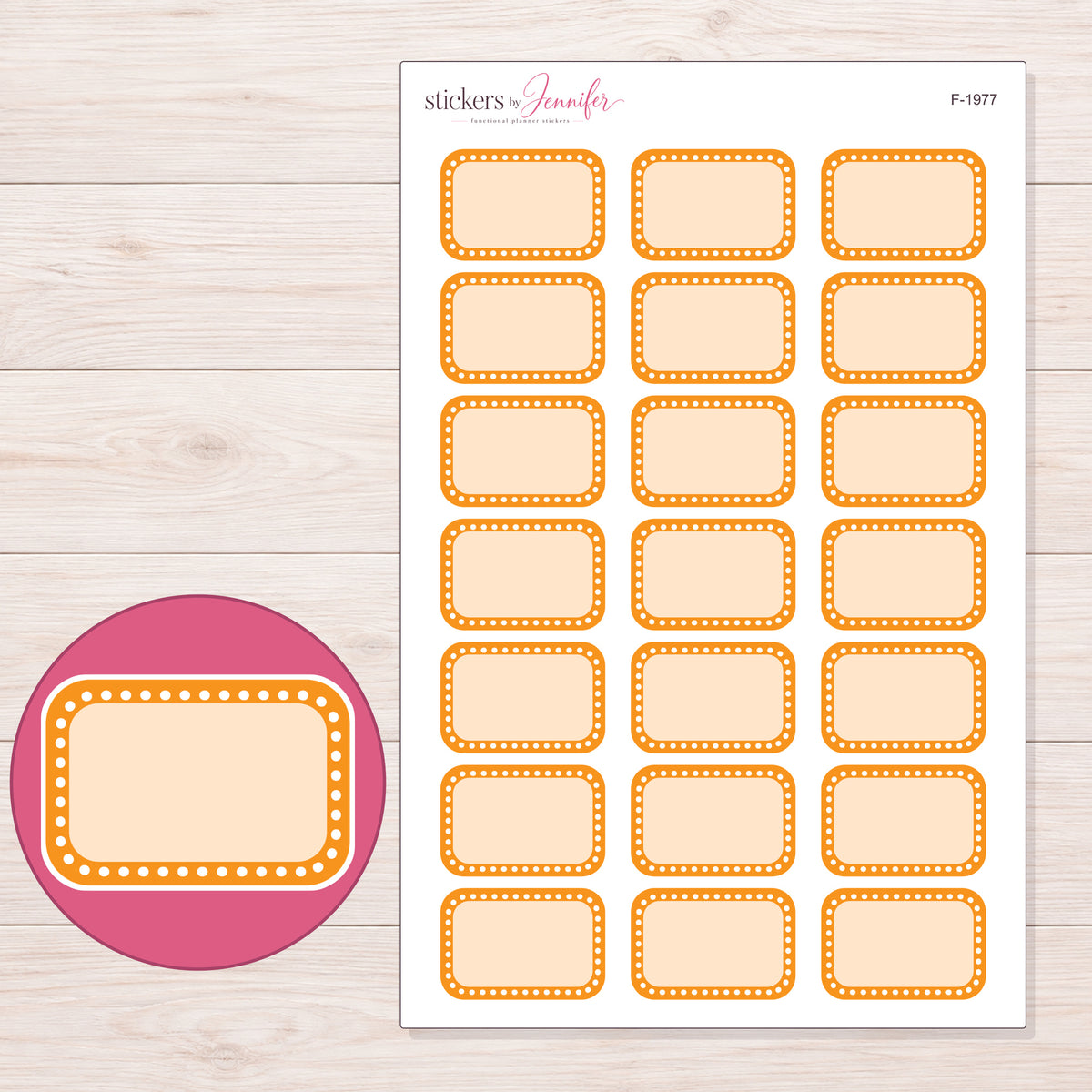 F-1977 planner sticker sheet with enlarged sticker detail