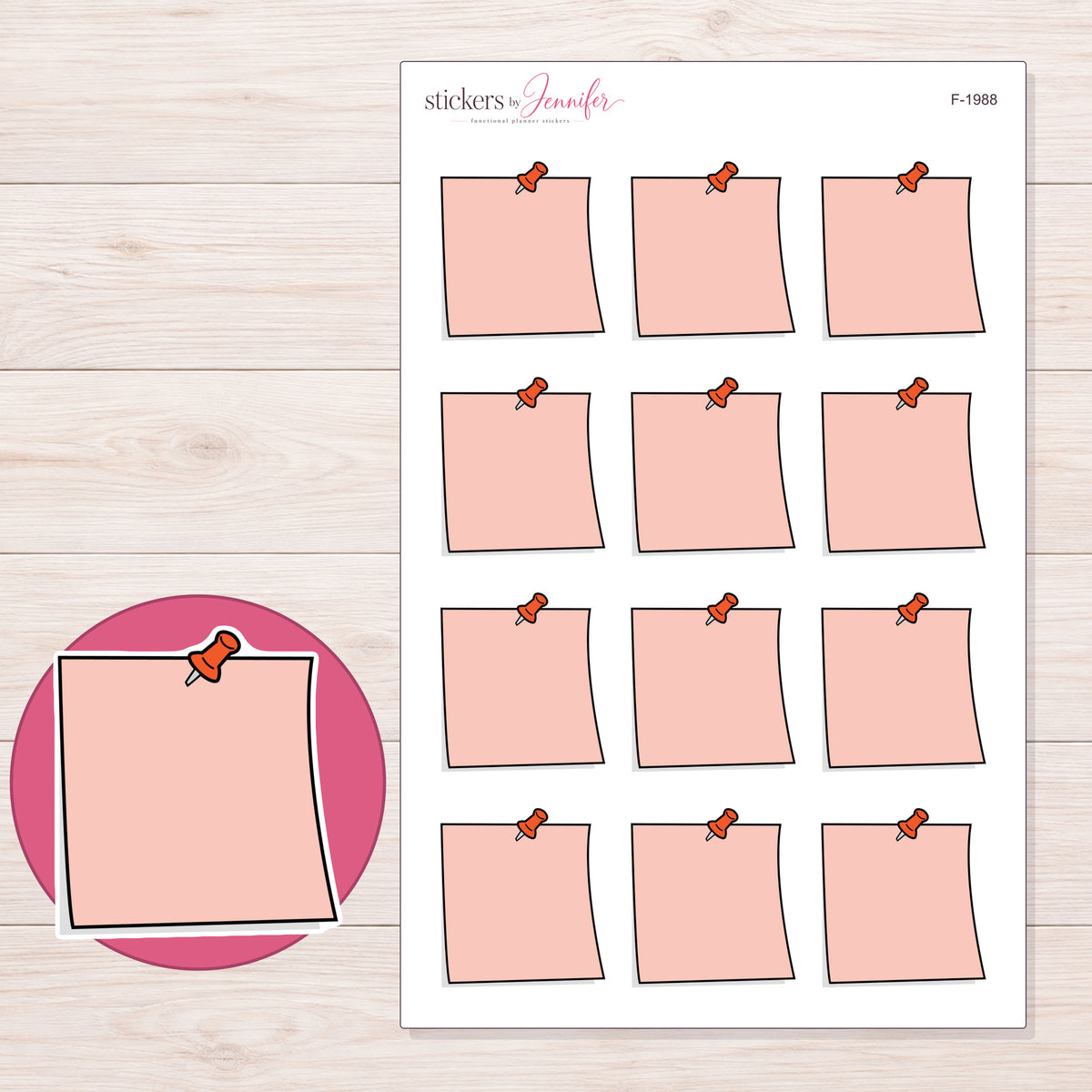F-1988 planner sticker sheet with enlarged sticker detail