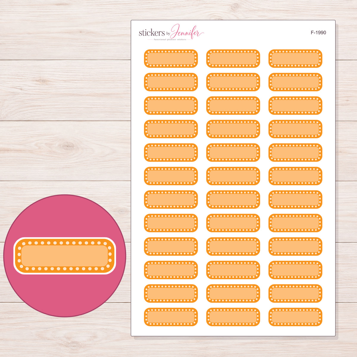 F-1990 planner sticker sheet with enlarged sticker detail