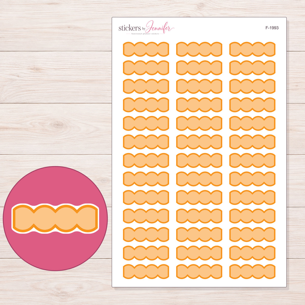 F-1993 planner sticker sheet with enlarged sticker detail