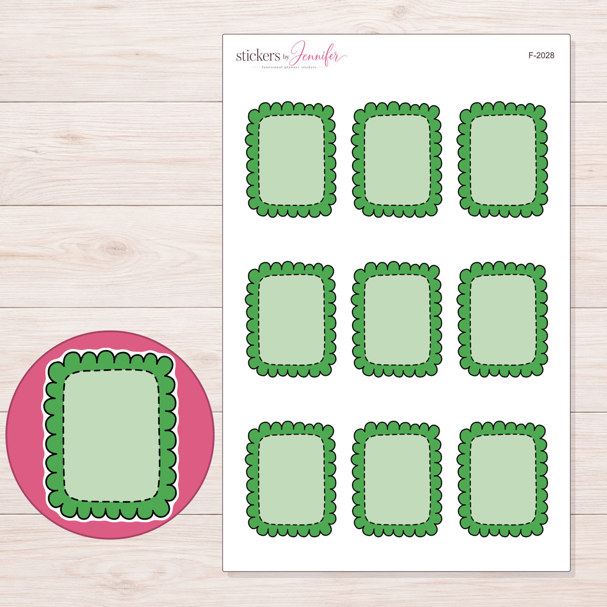 F-2028 planner sticker sheet with enlarged sticker detail