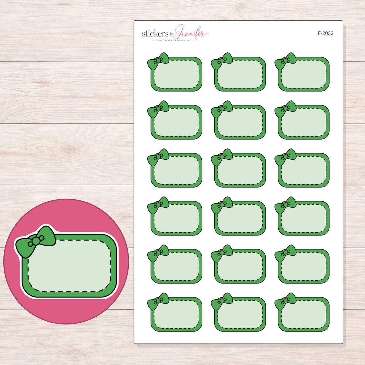 F-2032 planner sticker sheet with enlarged sticker detail