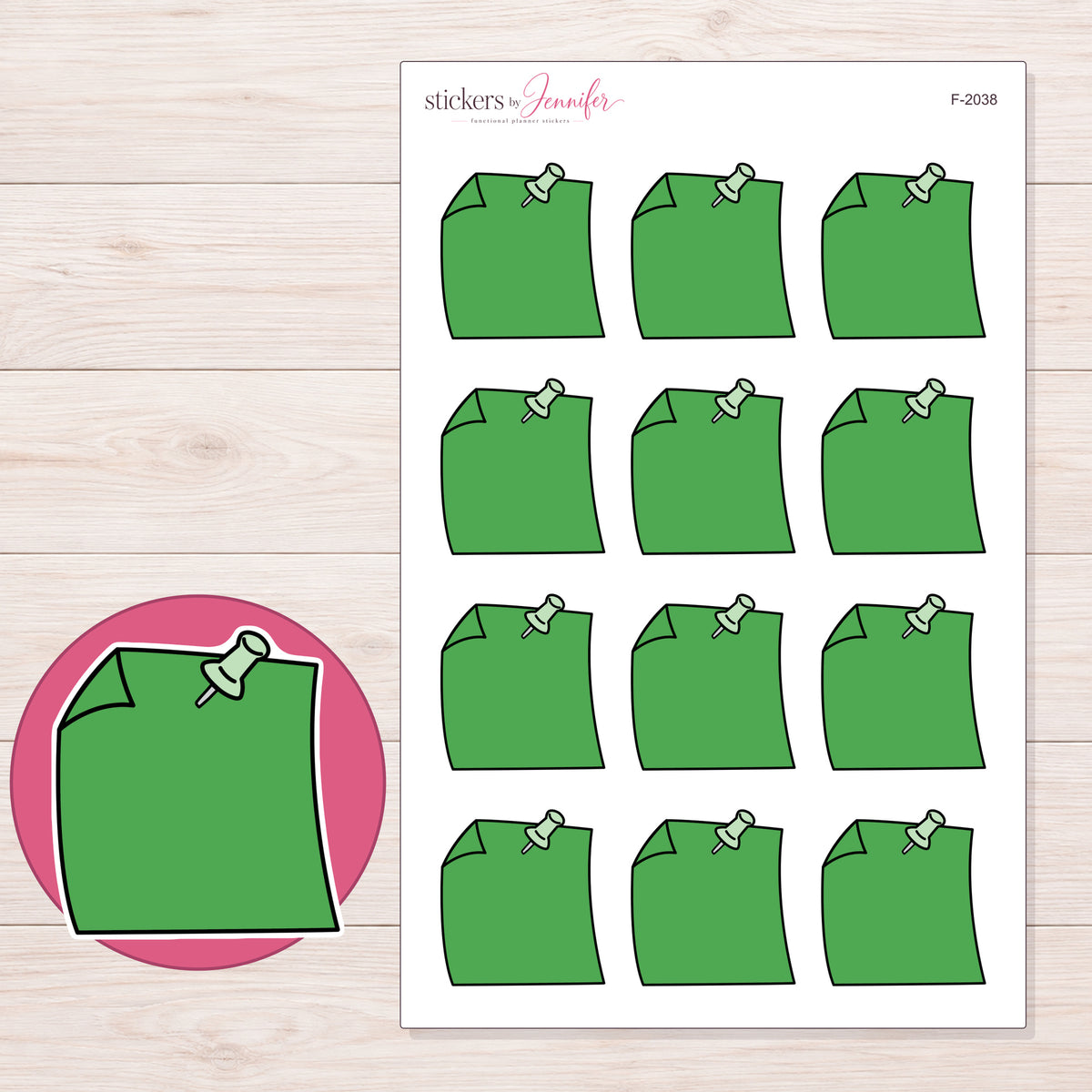 F-2038 planner sticker sheet with enlarged sticker detail