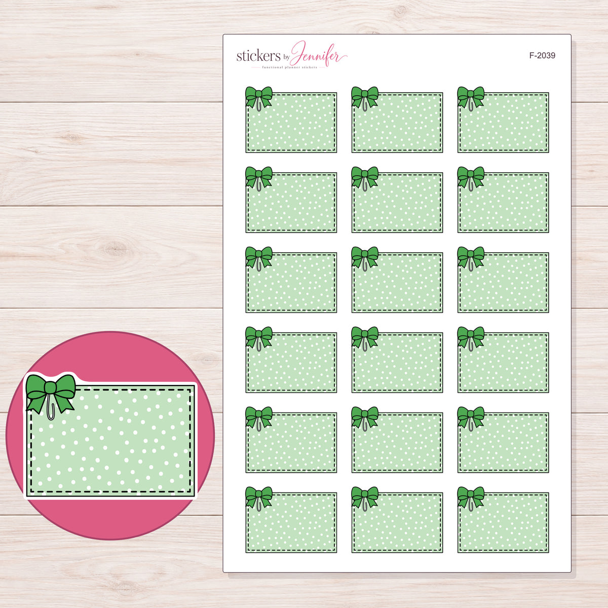 F-2039 planner sticker sheet with enlarged sticker detail