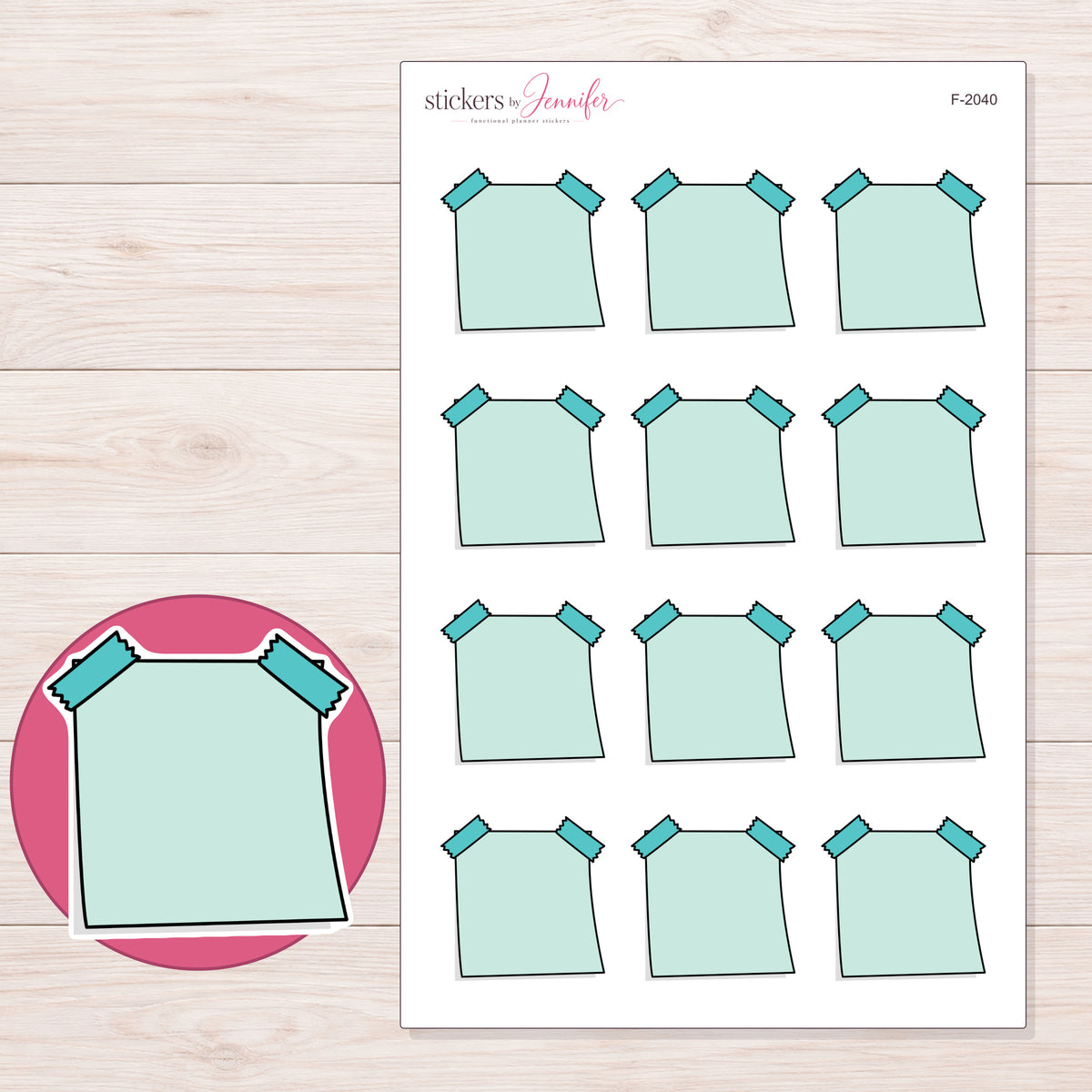 F-2040 planner sticker sheet with enlarged sticker detail