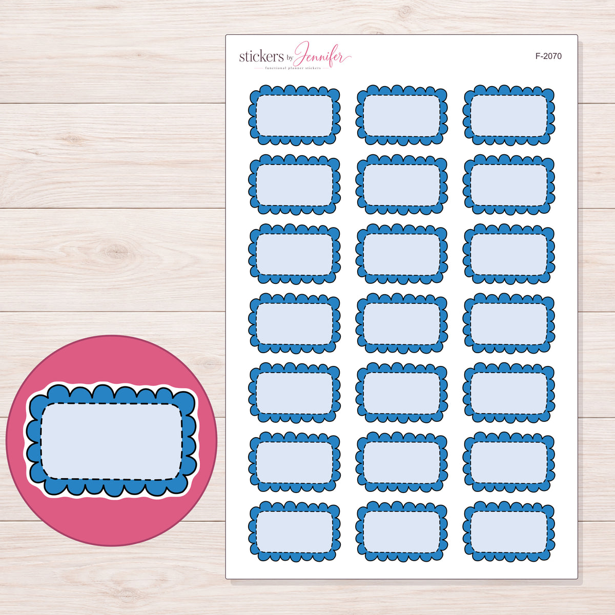 F-2070 planner sticker sheet with enlarged sticker detail