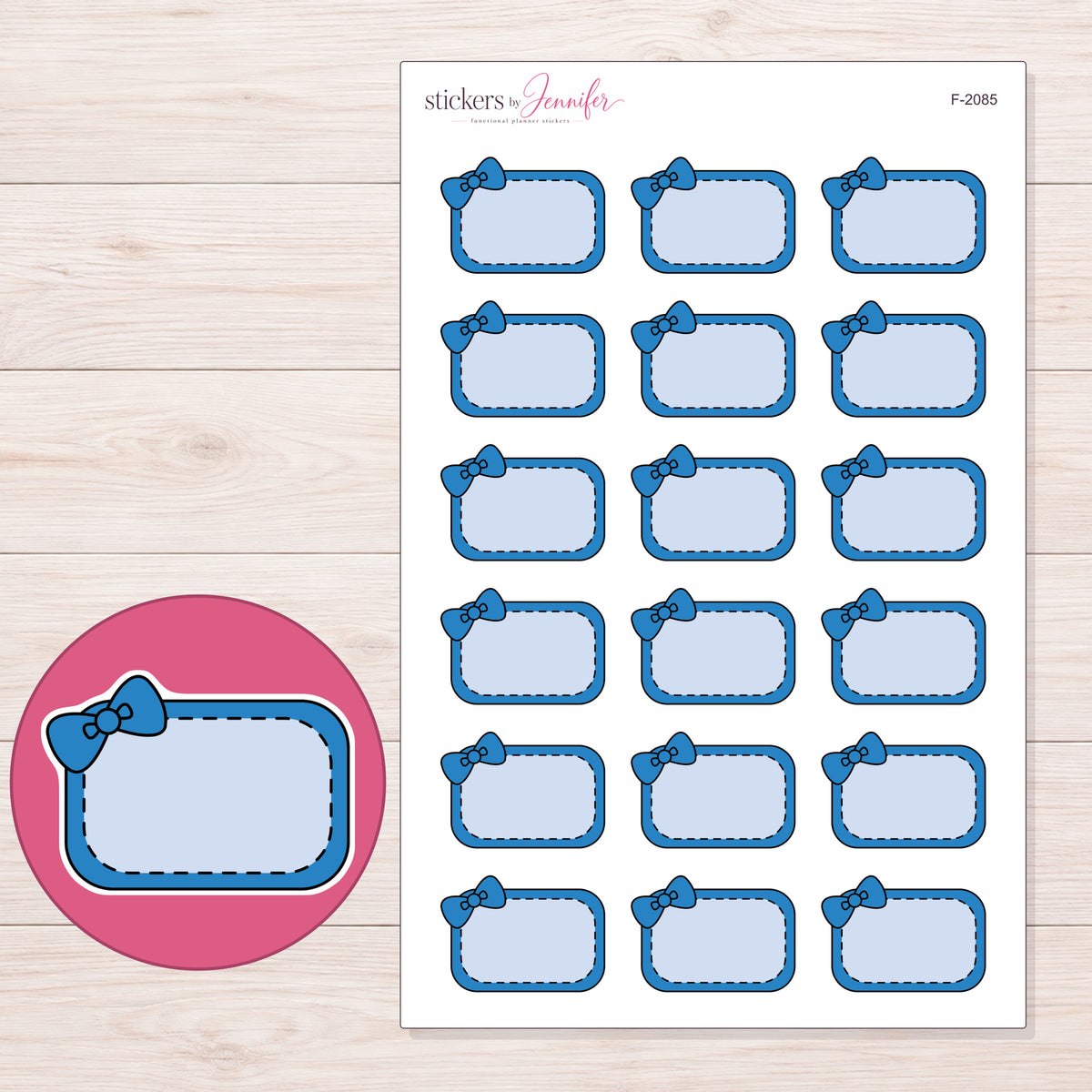 F-2085 planner sticker sheet with enlarged sticker detail