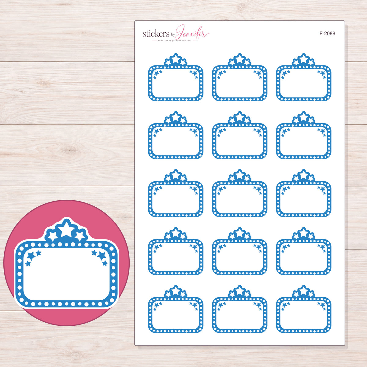 F-2088 planner sticker sheet with enlarged sticker detail