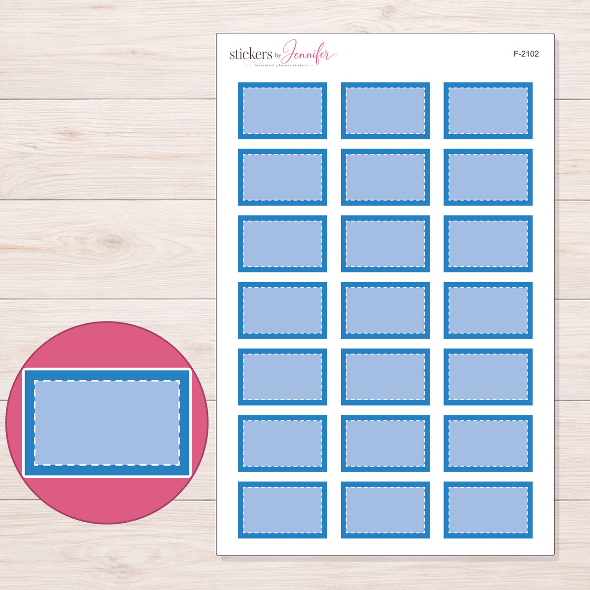 F-2102 planner sticker sheet with enlarged sticker detail