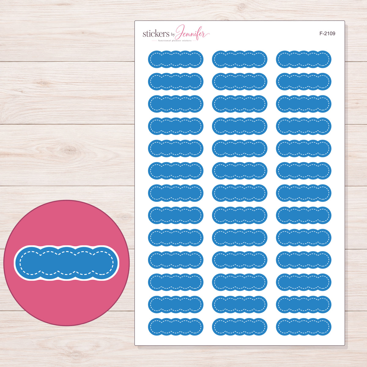 F-2109 planner sticker sheet with enlarged sticker detail