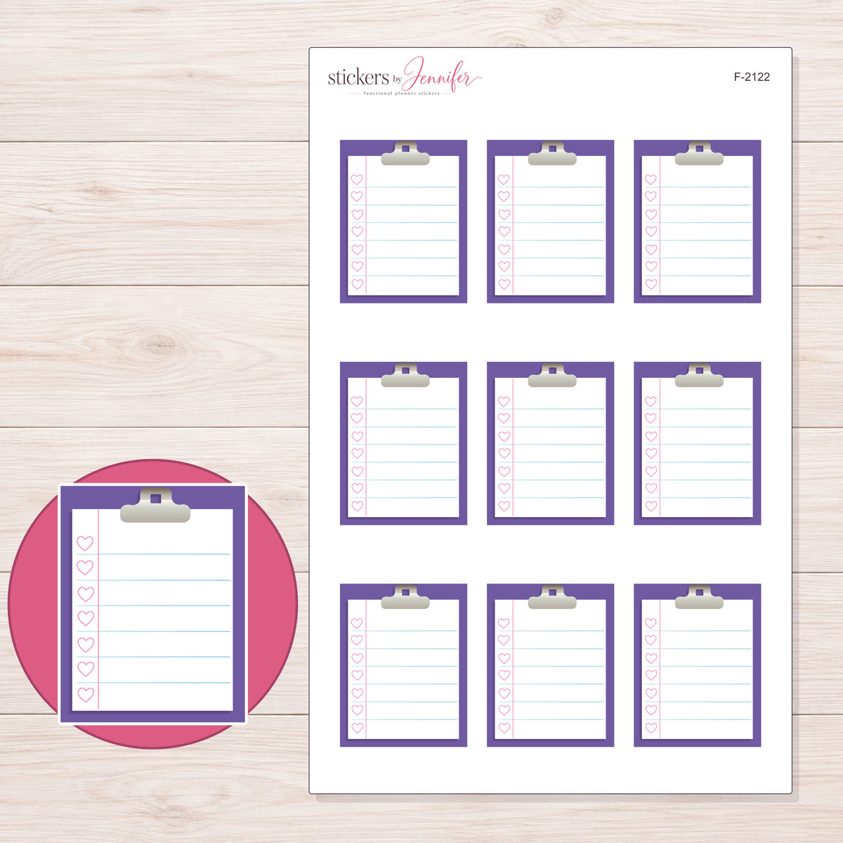 F-2122 planner sticker sheet with enlarged sticker detail