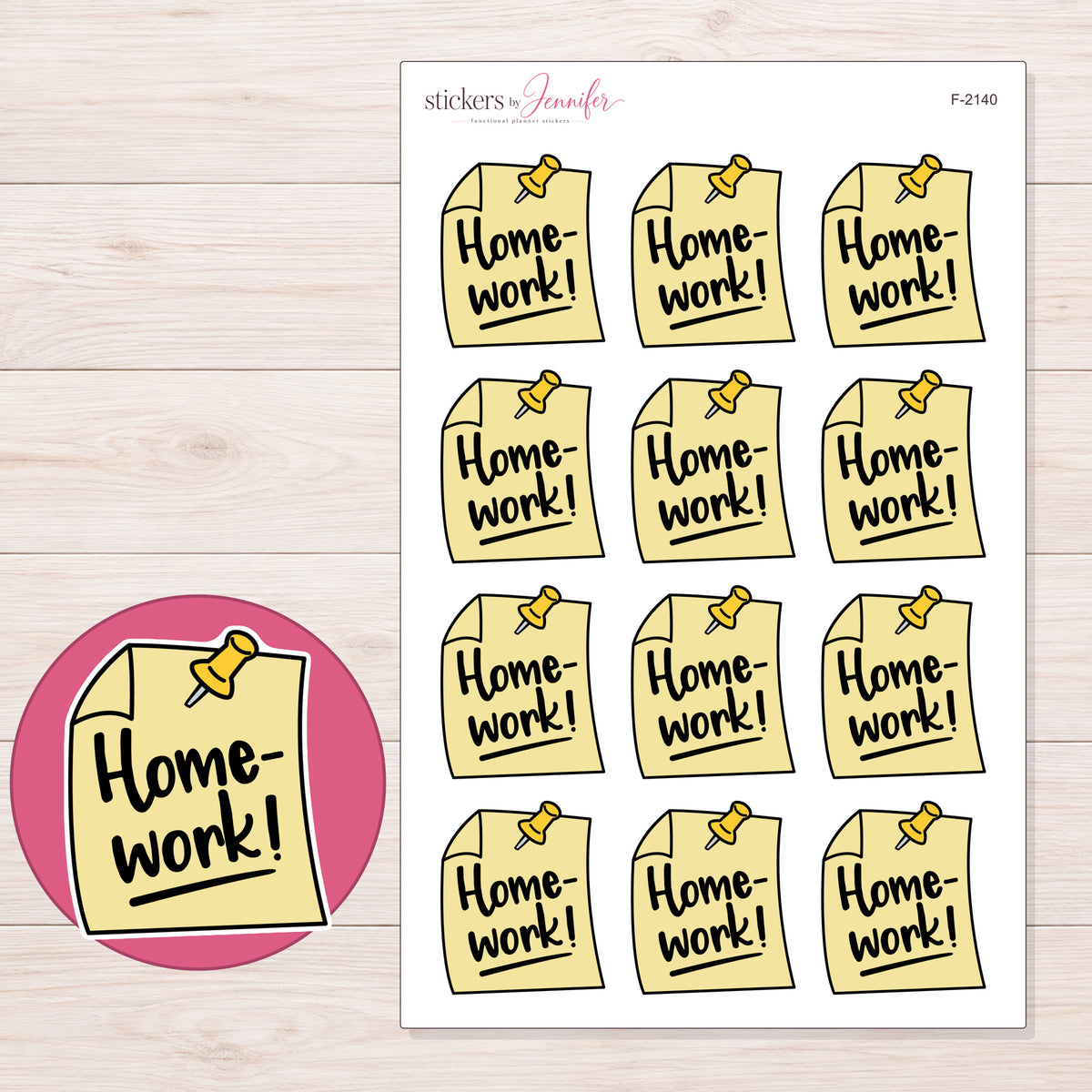 F-2140 planner sticker sheet with enlarged sticker detail