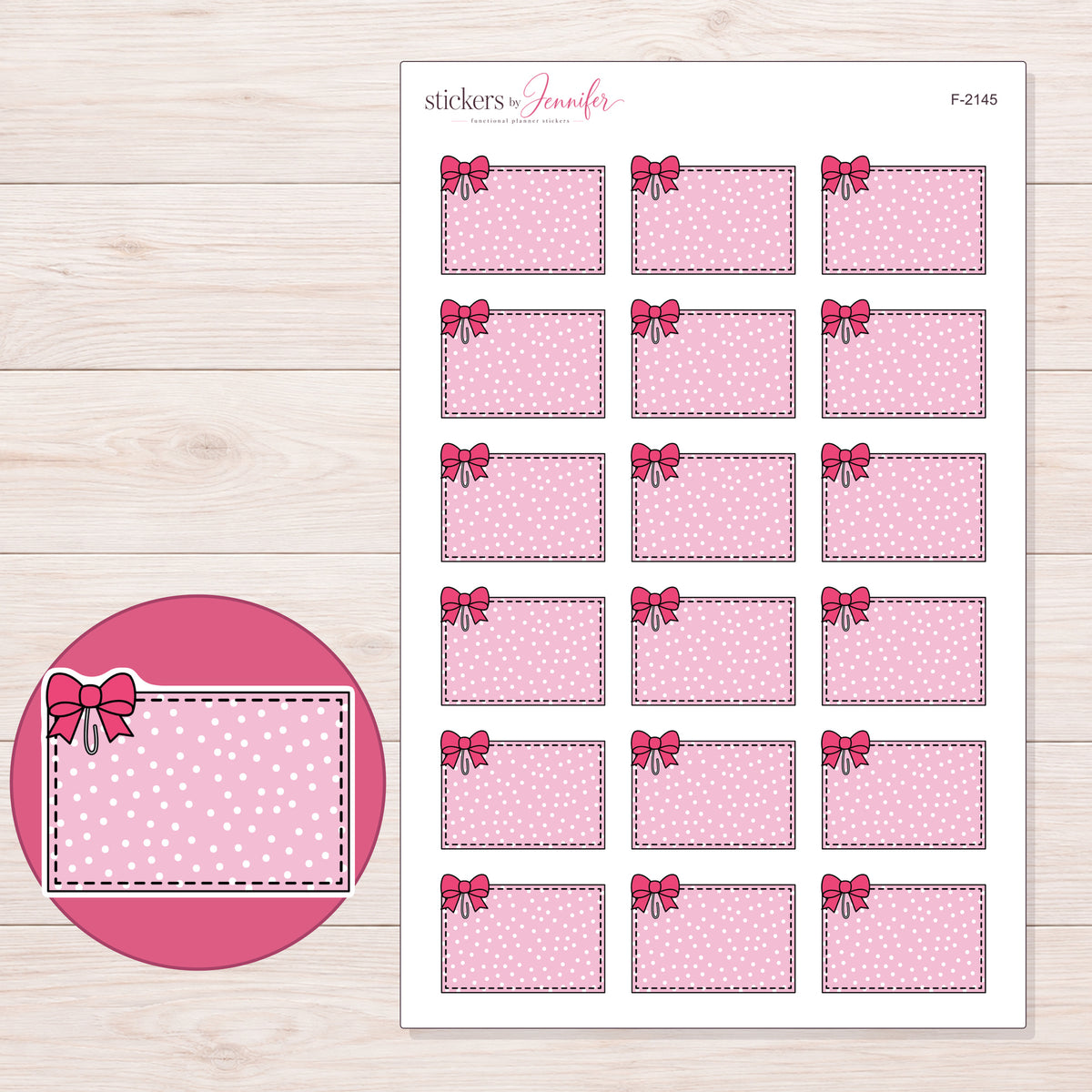 F-2145 planner sticker sheet with enlarged sticker detail