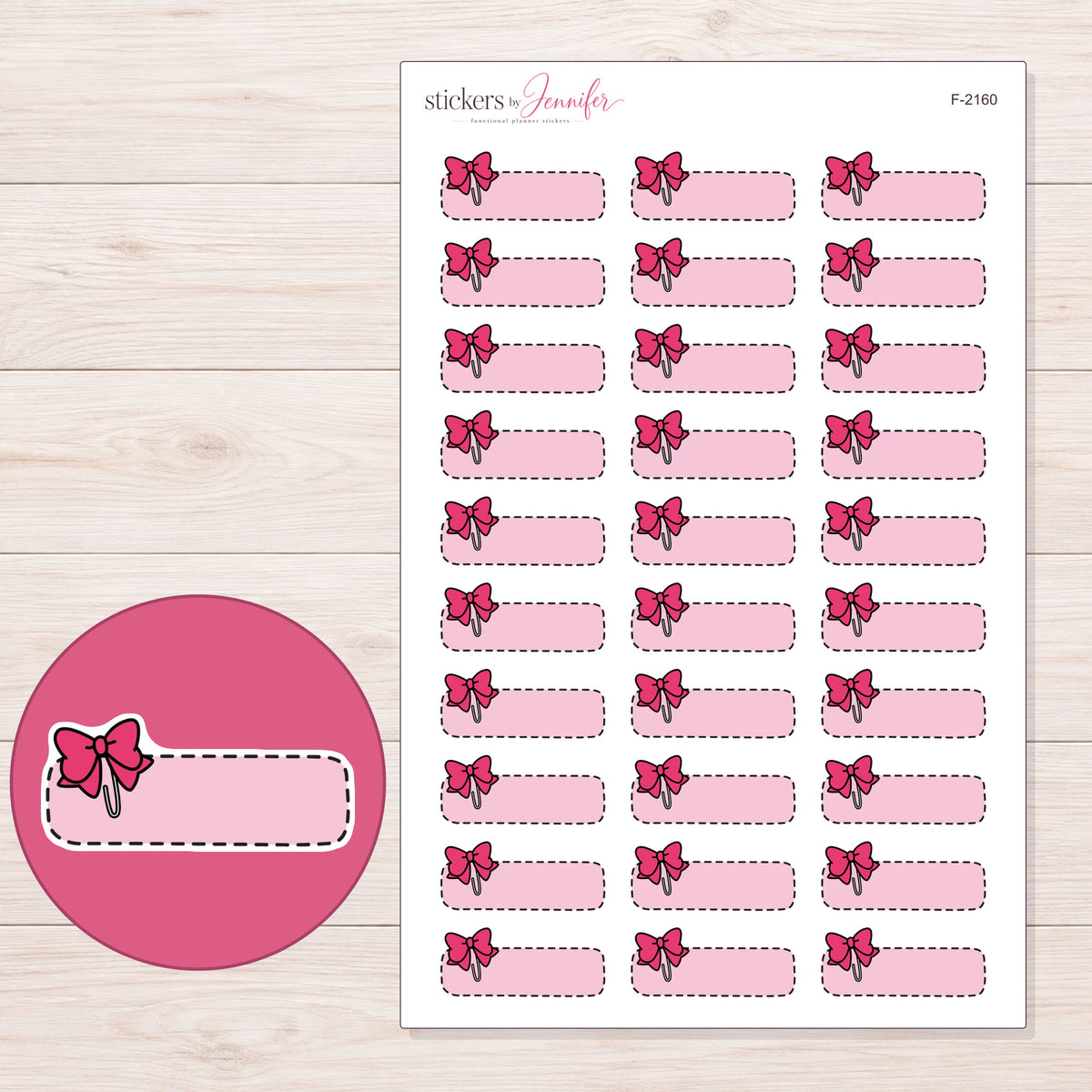 F-2160 planner sticker sheet with enlarged sticker detail