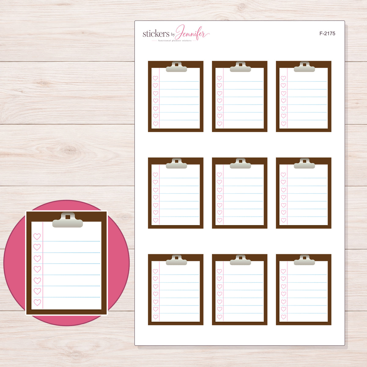 F-2175 planner sticker sheet with enlarged sticker detail