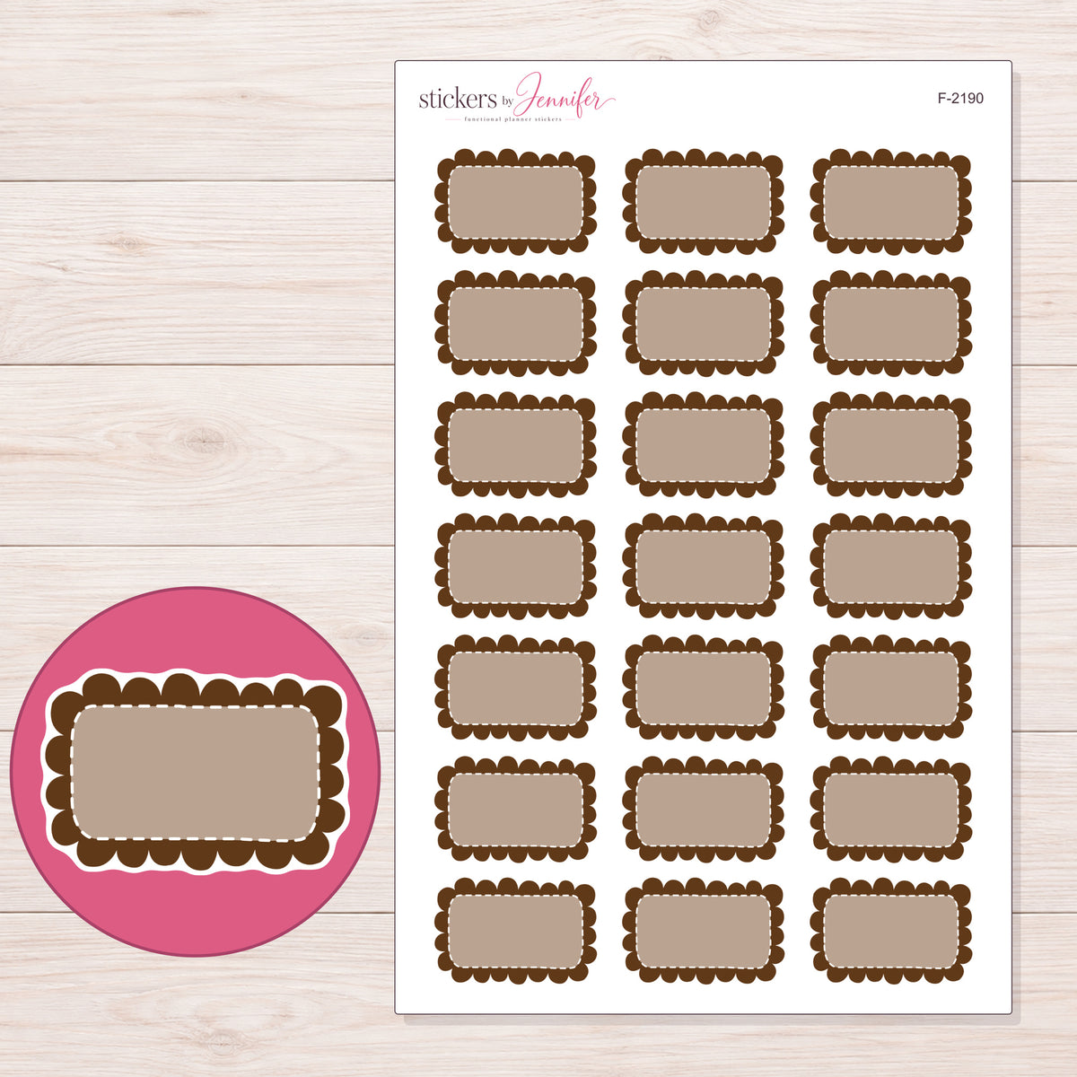 F-2190 planner sticker sheet with enlarged sticker detail