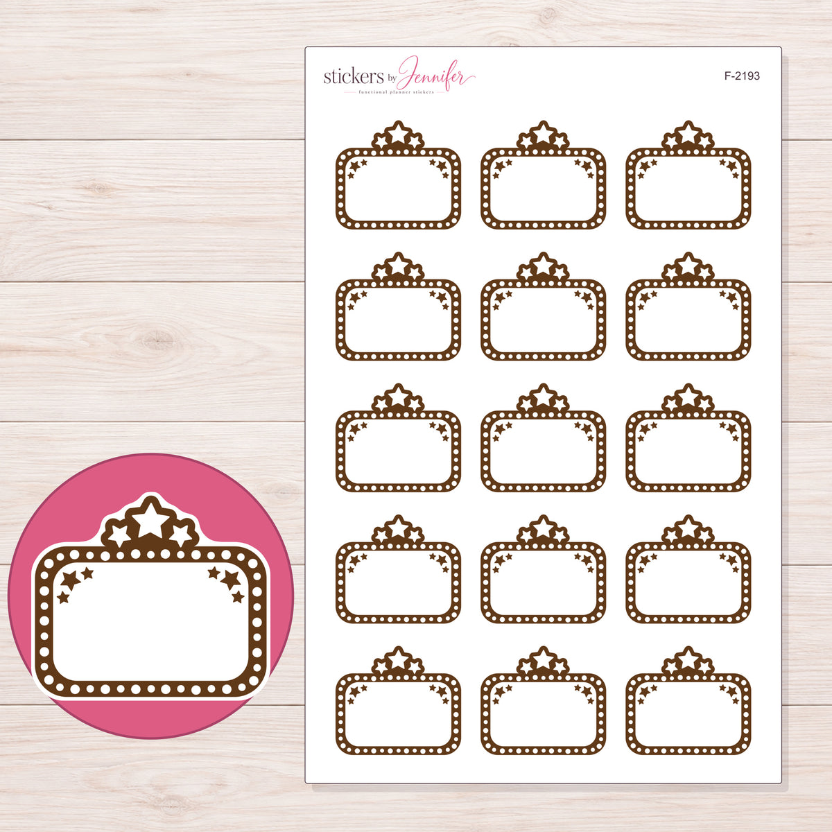 F-2193 planner sticker sheet with enlarged sticker detail