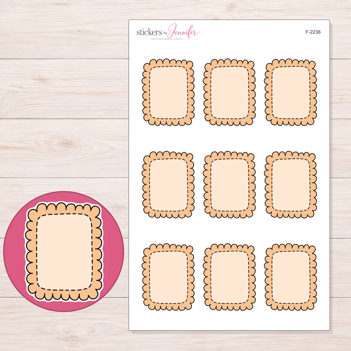 F-2236 planner sticker sheet with enlarged sticker detail
