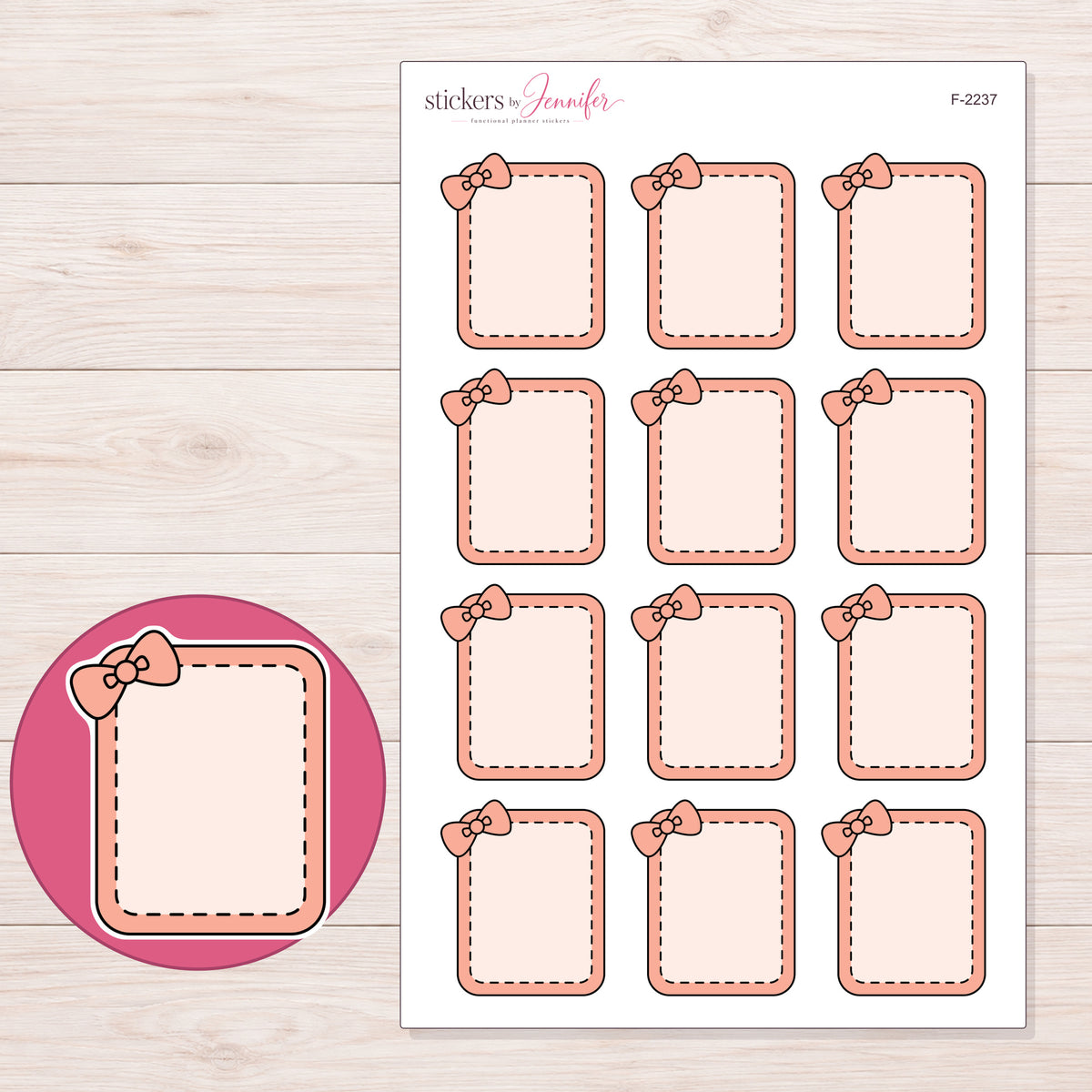 F-2237 planner sticker sheet with enlarged sticker detail