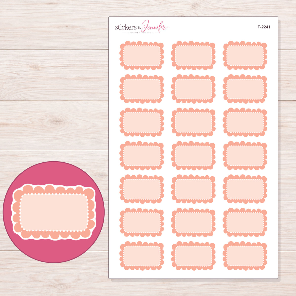 F-2241 planner sticker sheet with enlarged sticker detail