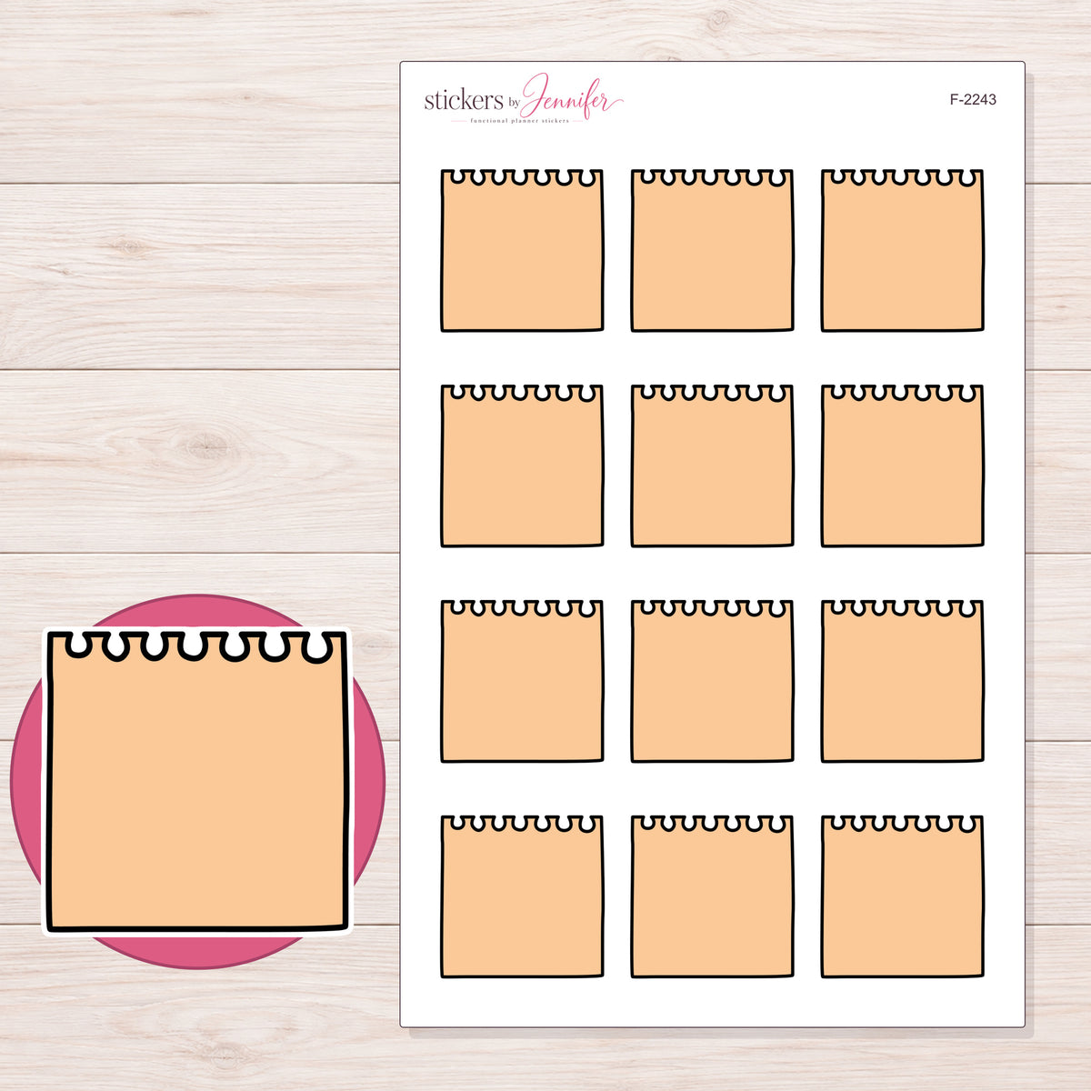 F-2243 planner sticker sheet with enlarged sticker detail