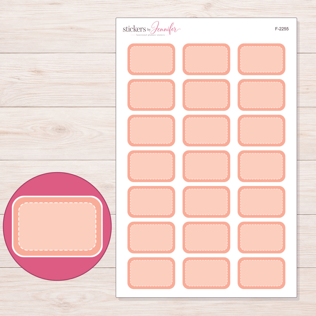 F-2255 planner sticker sheet with enlarged sticker detail