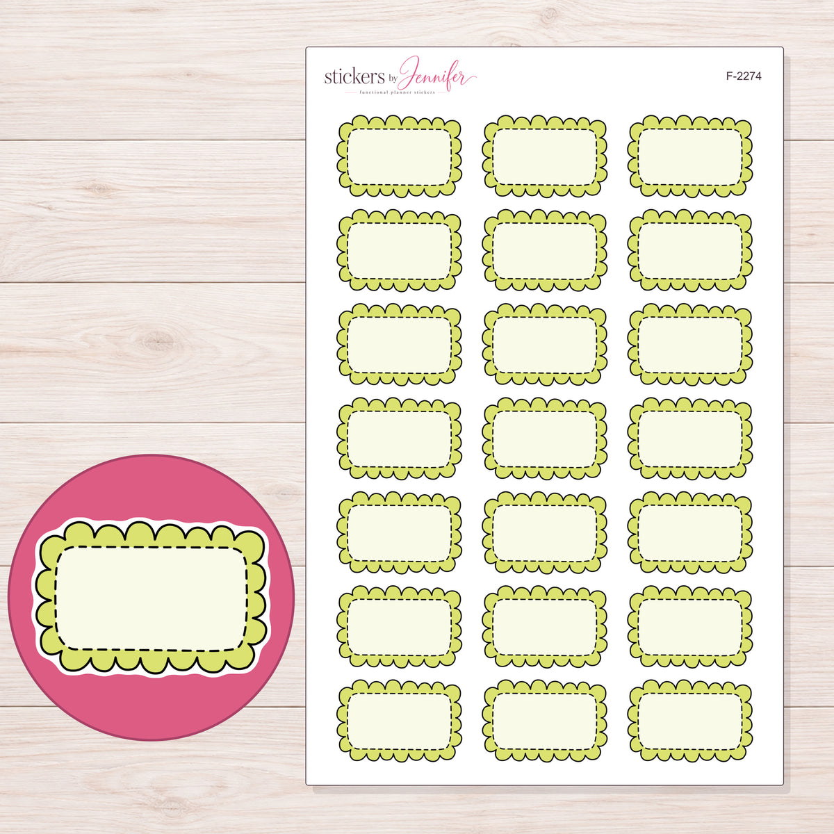 F-2274 planner sticker sheet with enlarged sticker detail