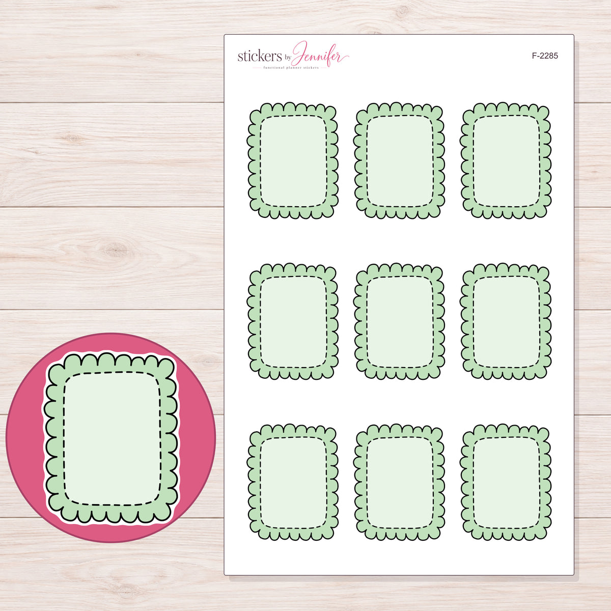 F-2285 planner sticker sheet with enlarged sticker detail