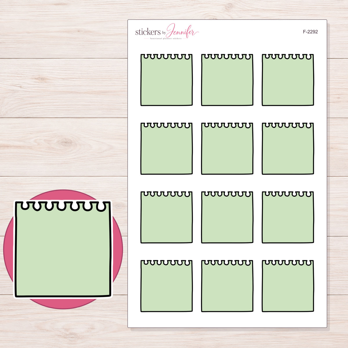 F-2292 planner sticker sheet with enlarged sticker detail