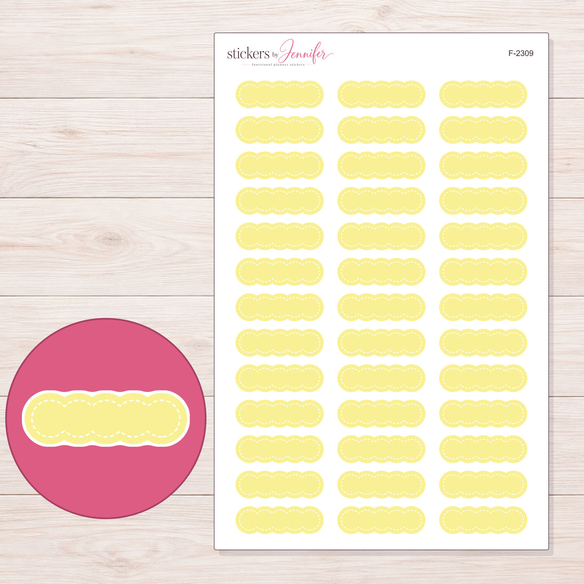 F-2309 planner sticker sheet with enlarged sticker detail