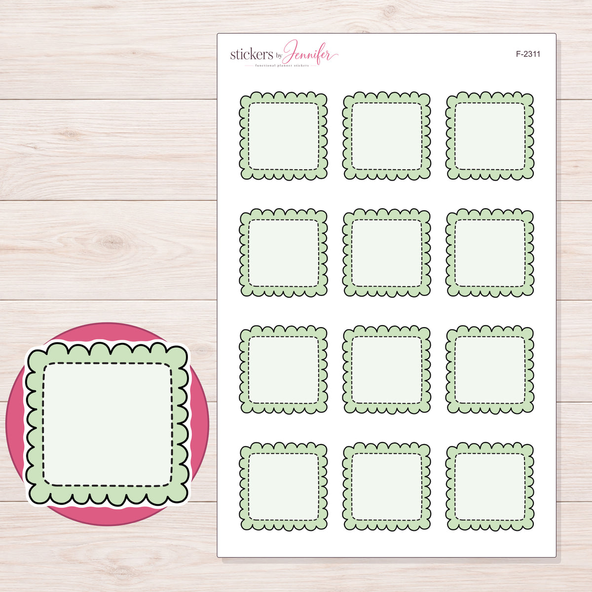 F-2311 planner sticker sheet with enlarged sticker detail