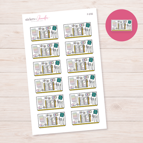 Yellow Planner Desk Flat Lay Planner Stickers | F-232