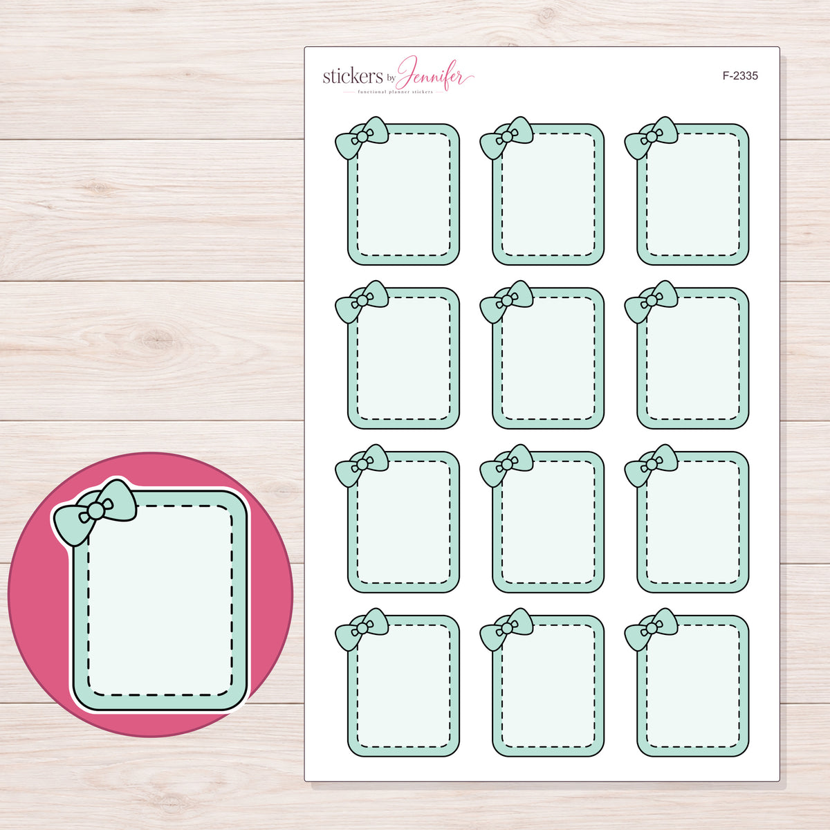F-2335 planner sticker sheet with enlarged sticker detail
