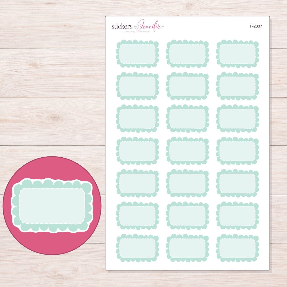F-2337 planner sticker sheet with enlarged sticker detail