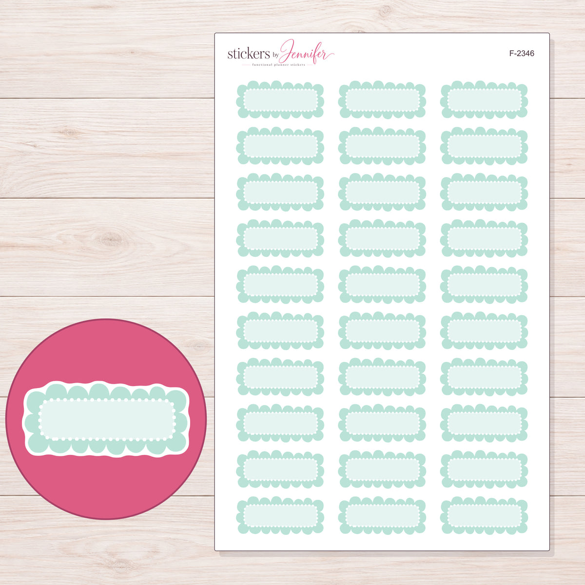 F-2346 planner sticker sheet with enlarged sticker detail