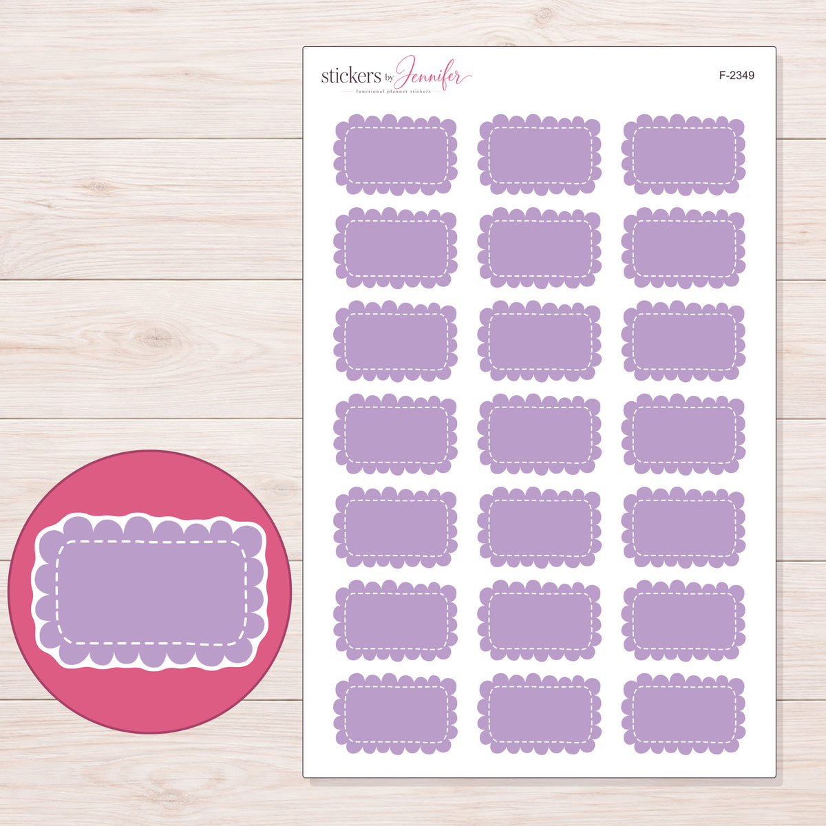 F-2349 planner sticker sheet with enlarged sticker detail