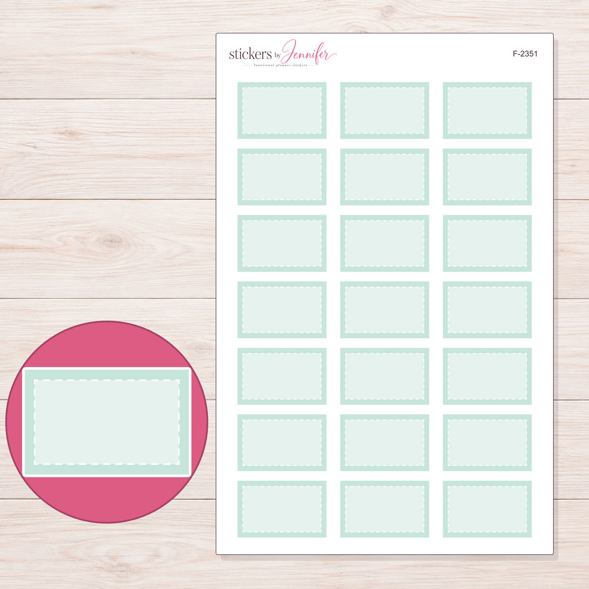 F-2351 planner sticker sheet with enlarged sticker detail
