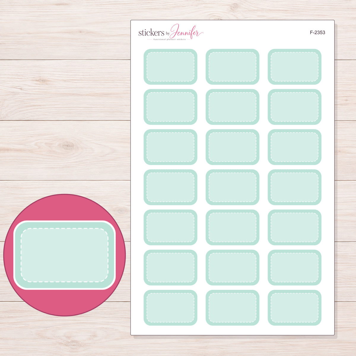 F-2353 planner sticker sheet with enlarged sticker detail