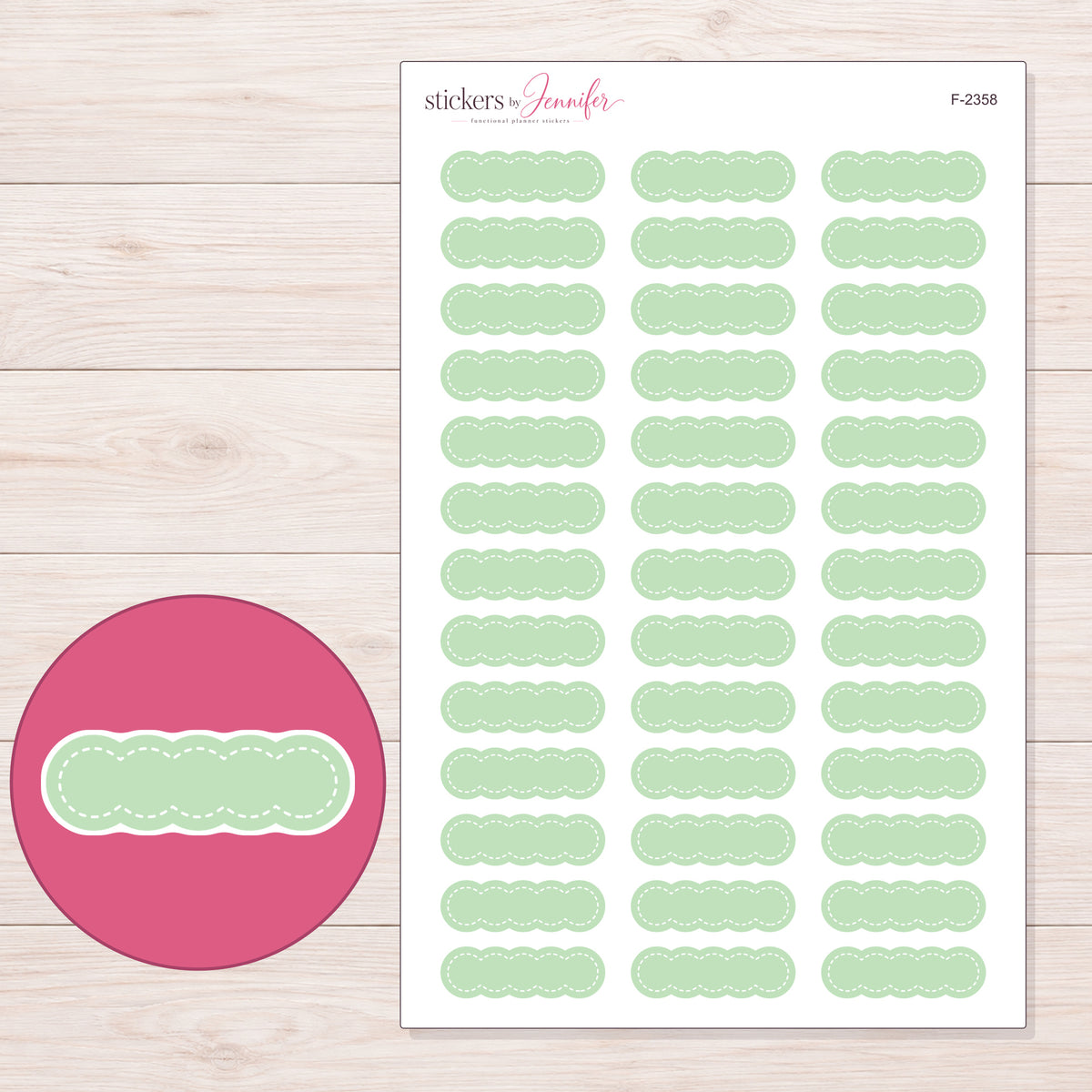 F-2358 planner sticker sheet with enlarged sticker detail